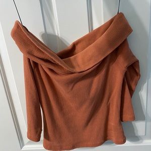 Burnt orange off the shoulder sweater
